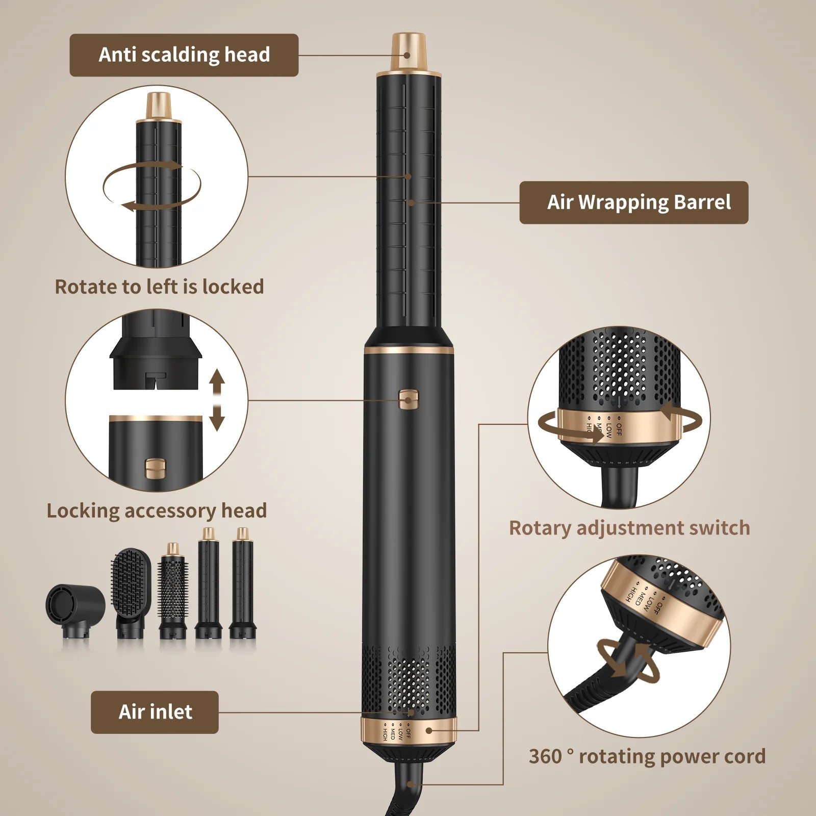 Hair Dryer 5 in 1 Electric Comb Negative Ion Straightener Comb Curling Iron Detachable Multifunctional Heating Brush Hair Dryer SS69