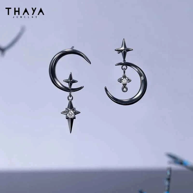 Thaya Original Design Star and Moon Earrings S925 Silver Needle Studs Earring For Women Vintage Earring Fashion Crystal Jewelry