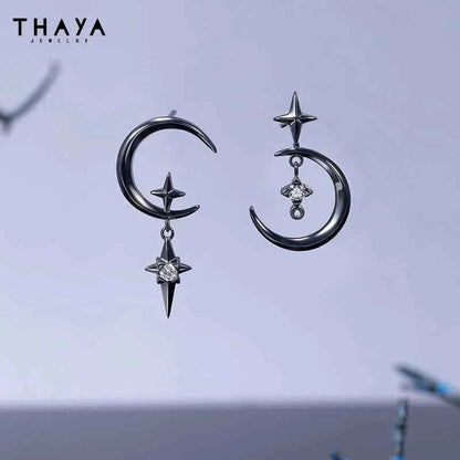 Thaya Original Design Star and Moon Earrings S925 Silver Needle Studs Earring For Women Vintage Earring Fashion Crystal Jewelry