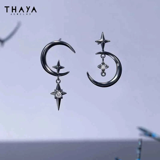 Thaya Original Design Star and Moon Earrings S925 Silver Needle Studs Earring For Women Vintage Earring Fashion Crystal Jewelry
