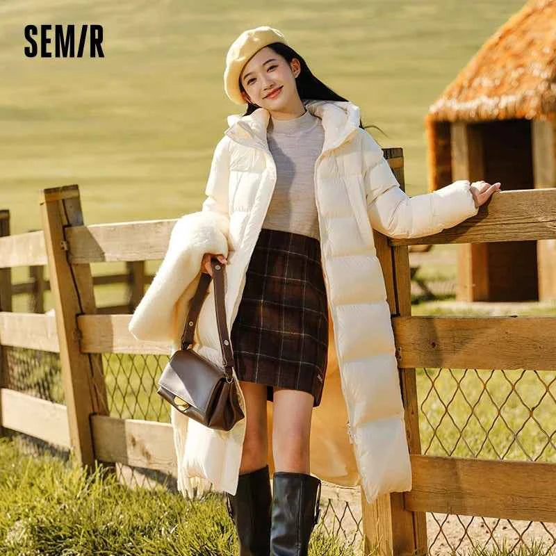 Semir Down Jacket Women Long Length Waterproof Coat 2026 Fashion Winter New Loose Hooded Coat Simple Down Jacket Woman