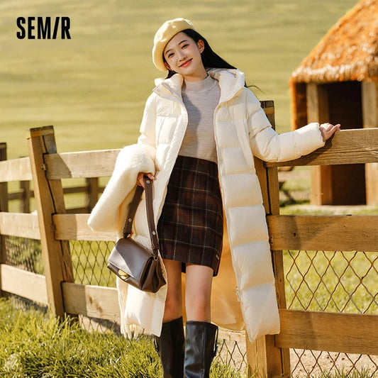 Semir Down Jacket Women Long Length Waterproof Coat 2026 Fashion Winter New Loose Hooded Coat Simple Down Jacket Woman