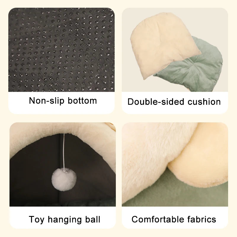 Cartoon Cat Cave Bed, Foldable Cotton Pet Sleeping Mat