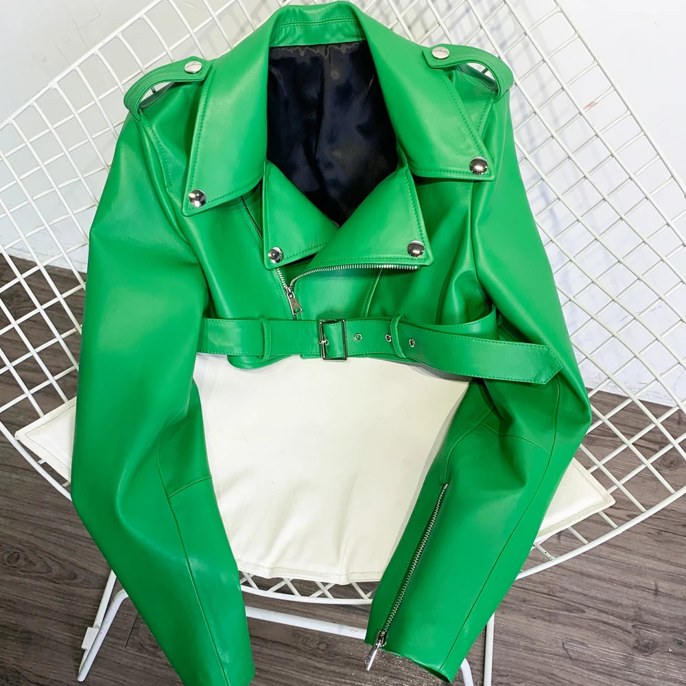 Real Leather Jacket 2022 Autumn Ladies Colorful Genuine Leather Top Short