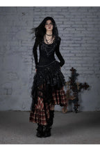 NO ROMANCE Fairy Sexy Punk Printing Half Transparent Lace Patch Knitted Long Sleeve Hooded Dresses Rock Gothic Design Vestidos SS69