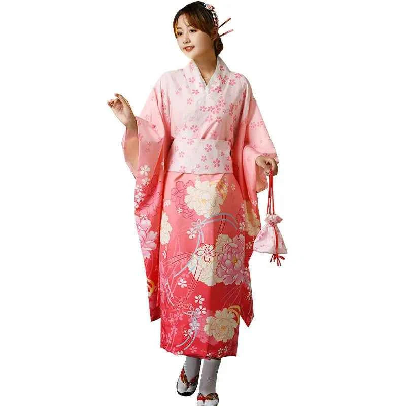 Fashion National Trends Women Sexy Kimono Yukata With Obi Novelty Evening Dress Japanese Cosplay Costume Floral One Size