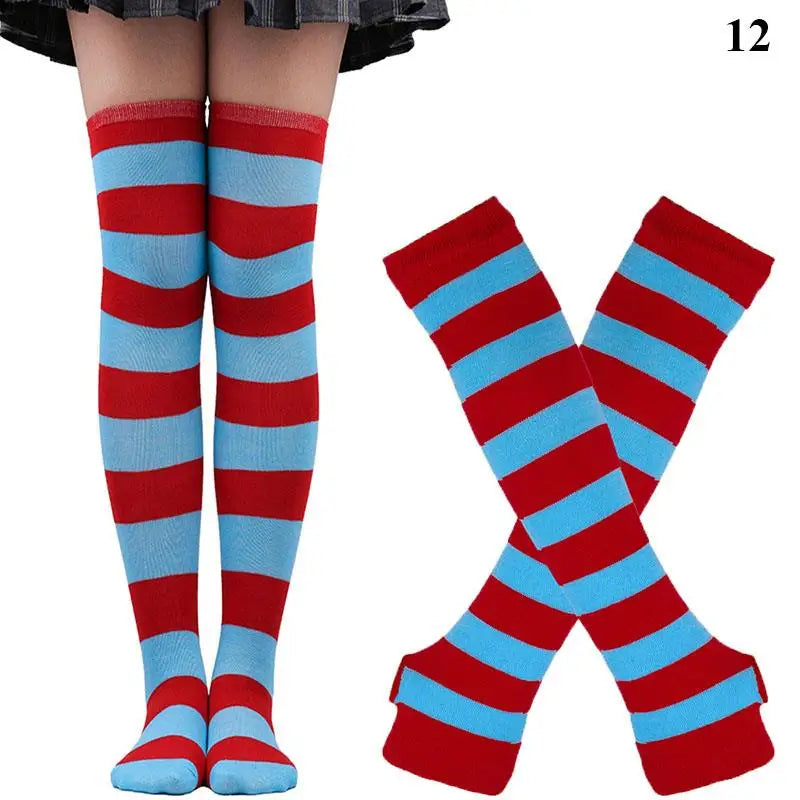 Gothic Striped Over Knee Socks & Arm Warmer Set