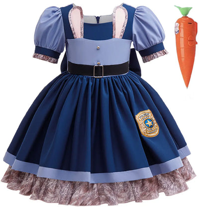 Disney Girls Cosplay Zootopia 2 Police Officer Judy Bunny Dress For Kids Holiday Party Cute Dress With Accessories Fancy Set