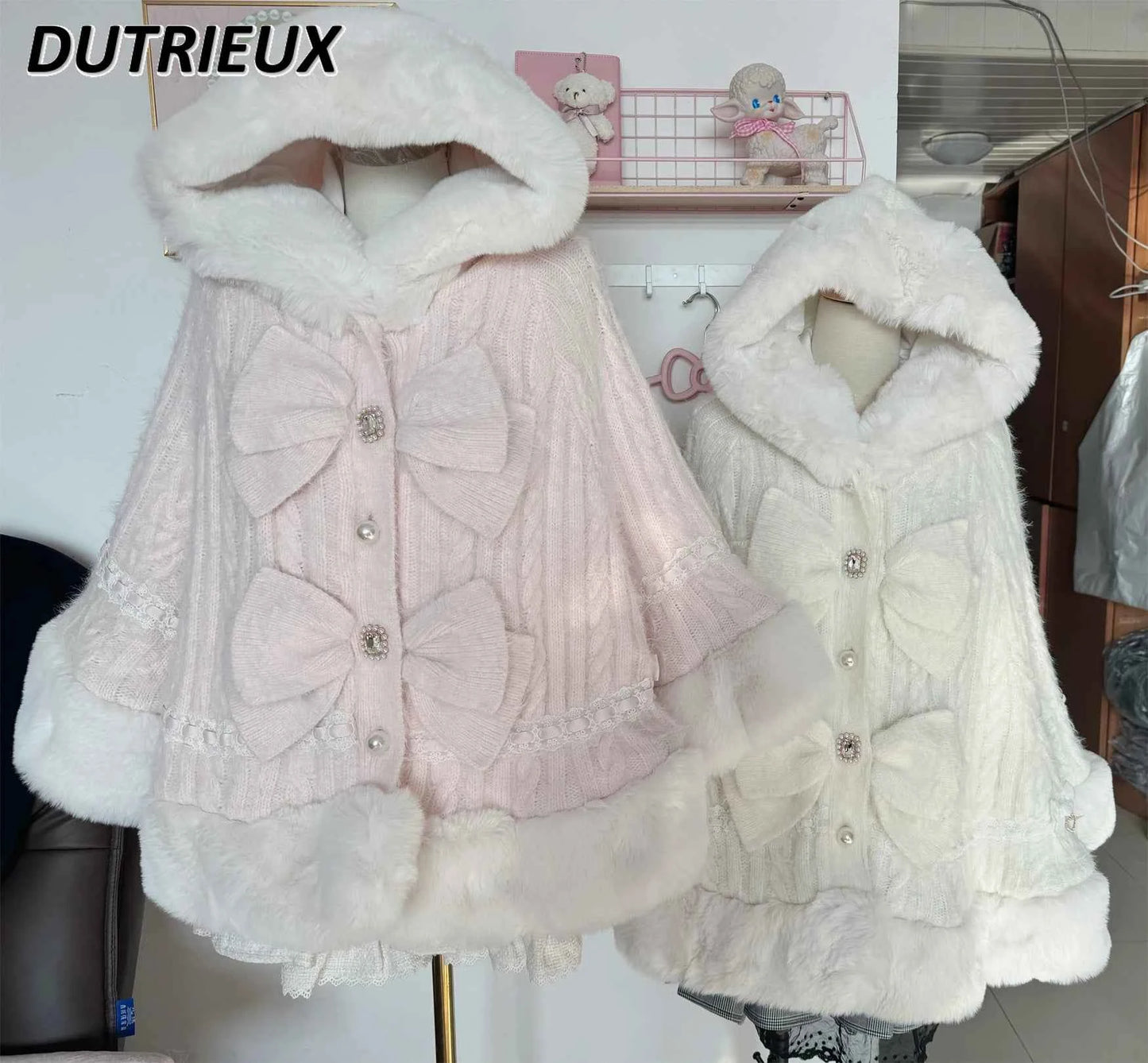 Fall Winter New Sweater Cardigan Women Japanese Mine Sweet Soft Waxy Thick Sweet Pearl Button Hooded Knitted Sweater Cape Jacket