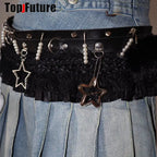 Gothic Lolita Punk Belt with Heart, Star & Bow Pendants
