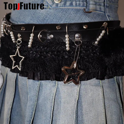 SS69 Gothic Lolita Punk Harajuku Belt with Heart, Star, and Bow Pendants