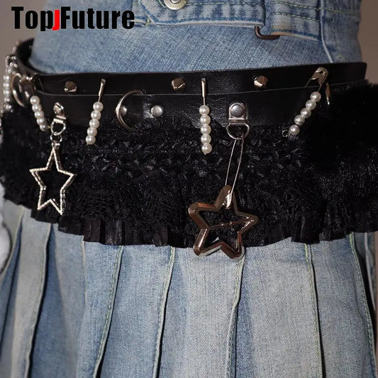 SS69 Gothic Lolita Punk Harajuku Belt with Heart, Star, and Bow Pendants