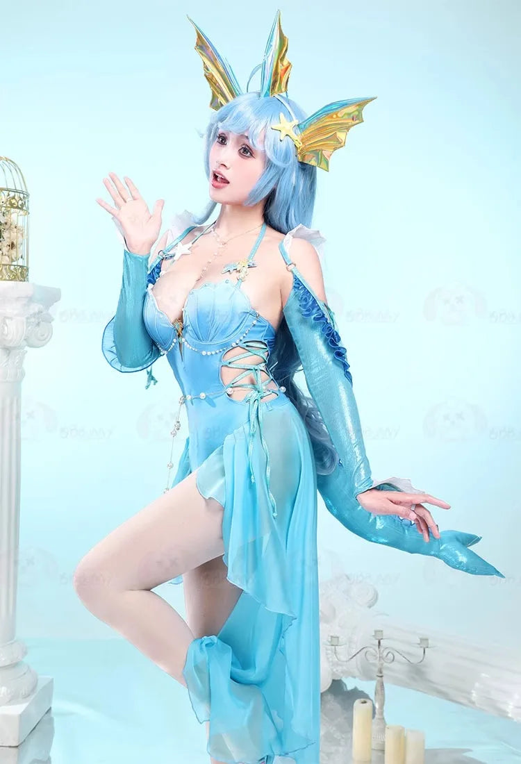 Anime Vaporeon Cosplay Costume Women's Sexy Bodysuit Tail Suit One-Piece Swimsuit Bathing suit Halloween Carnival Party Clothes