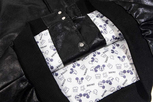 Disney American Cartoon Mickey Embroidery Leather Jacket Men Women Autumn Winter Loose Casual Jacket Fashion Trend Couples Coat SS69