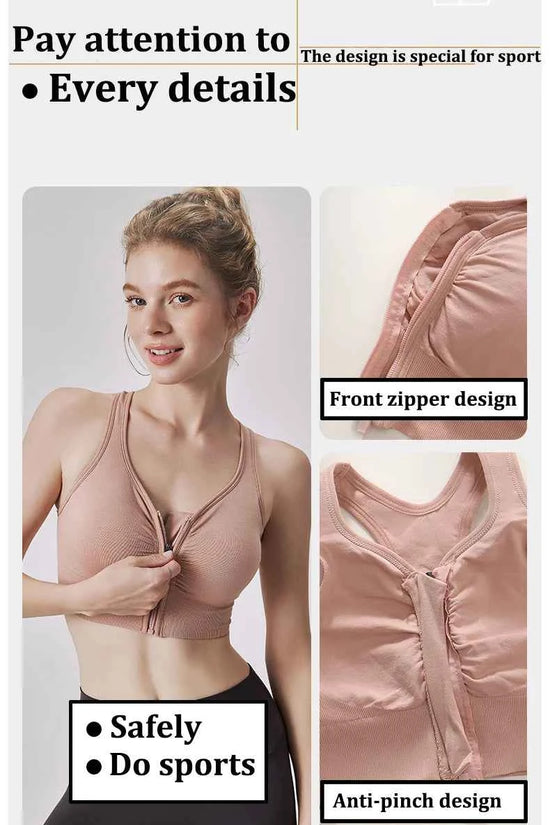 CZGUKE Women's zipper sports bra vest plus size shock resistant bra women's yoga running fitness bra women's underwear