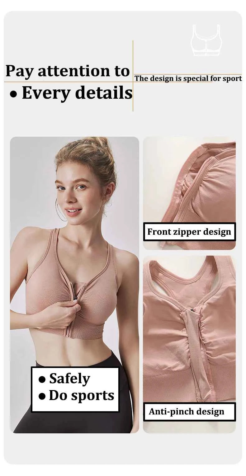 CZGUKE Women's zipper sports bra vest plus size shock resistant bra women's yoga running fitness bra women's underwear