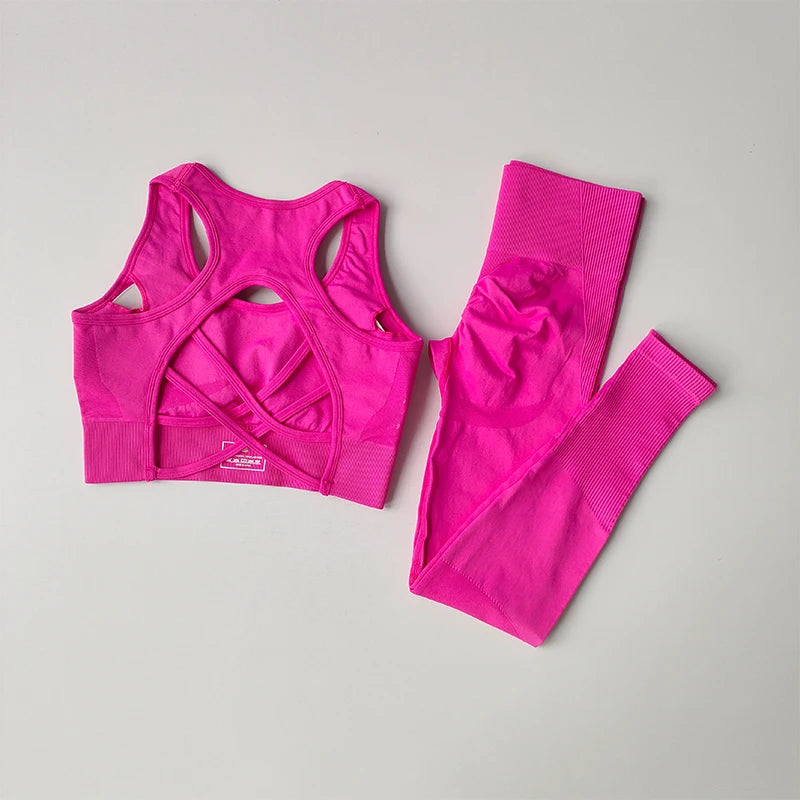 2PCS Sports Bra Women's Set Professional Fitness Tank Top Bra Shockproof Running Leggings Yoga Suit Beautiful Back Bra Clothing - SS69