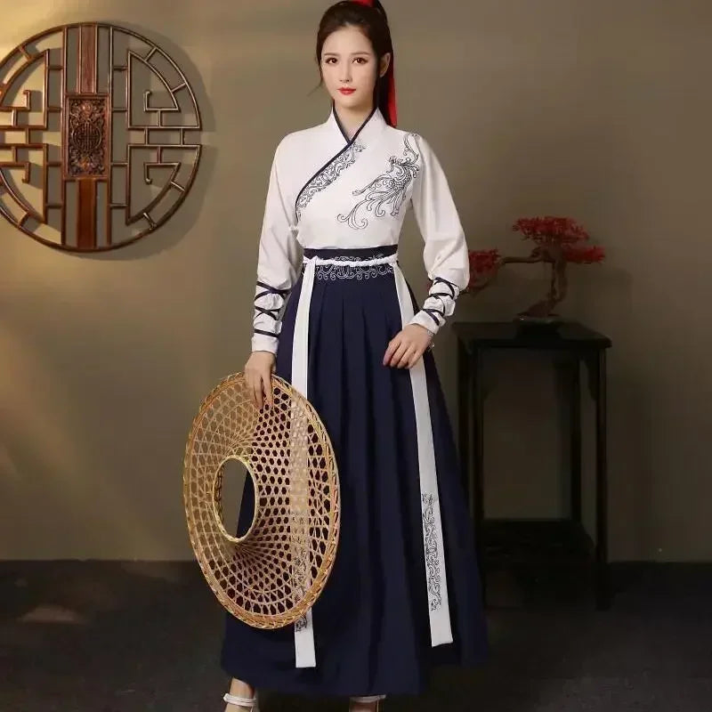 Chinese Hanfu Dress Women Clothing Vintage Ethnic Style Fashion Clothes Elegant Streetwear Casual Chinese Traditional Dress Men SS69 36.69 white blue / S