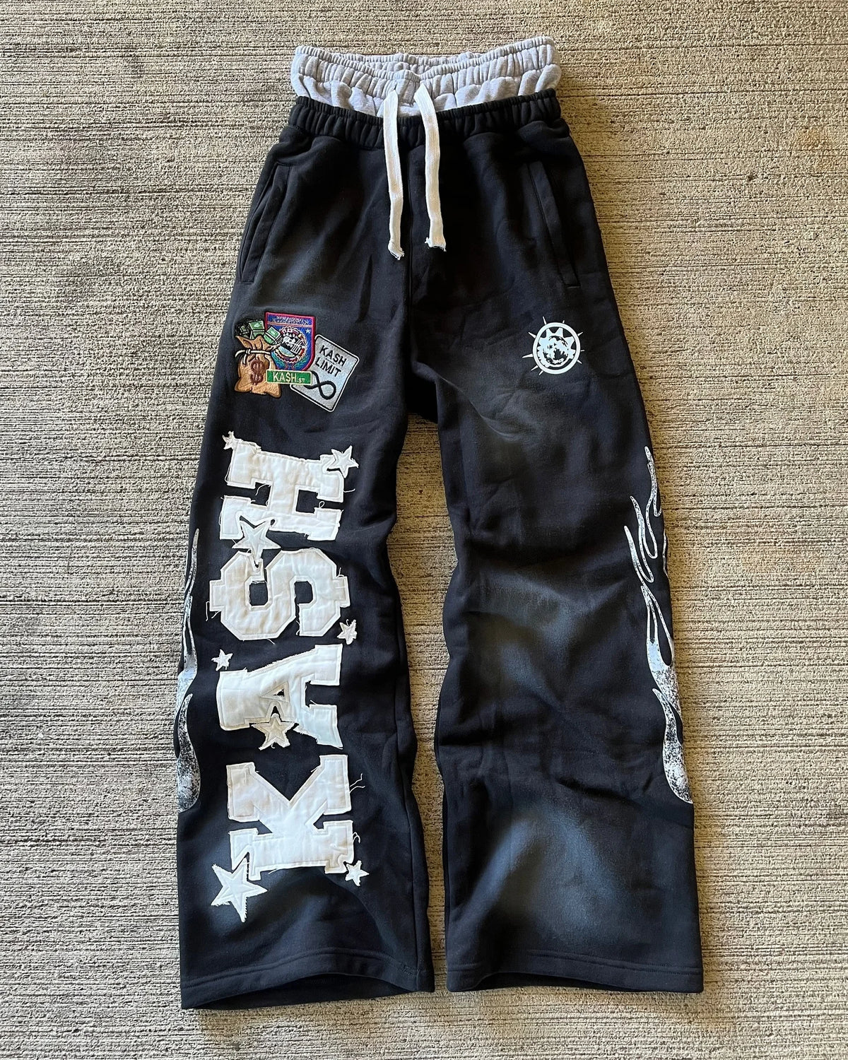 American Sweatpants Y2K Pants Men Gothic Hip Hop Letter Patch Retro Double Layer Design Baggy Elastic Waist Jogging Casual Pants - SS69 