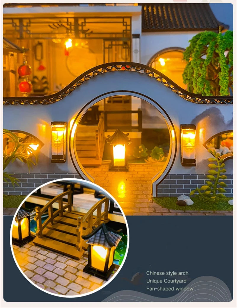 NEW DIY Wooden Doll Houses Japanese Ancient Casa Miniature Building Kits with Furniture Led Dollhouse for Adults Christmas Gifts SS69