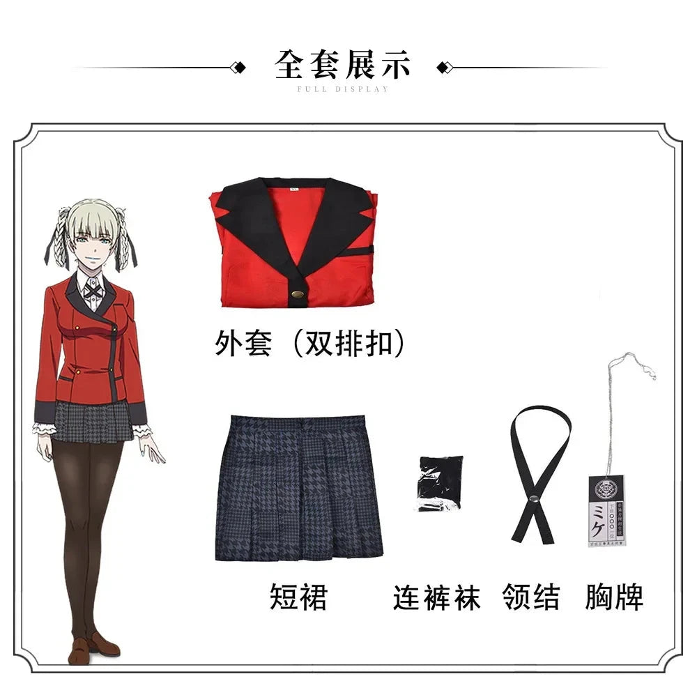 Anime Kakegurui Yomotsuki Runa Cosplay Costume JK School Girl Yumeko kishima Jacket Hoodie Coat Halloween Carnival Outfit SS69 23.69 2-Costume No Shirt / XS（old） / Kakegurui