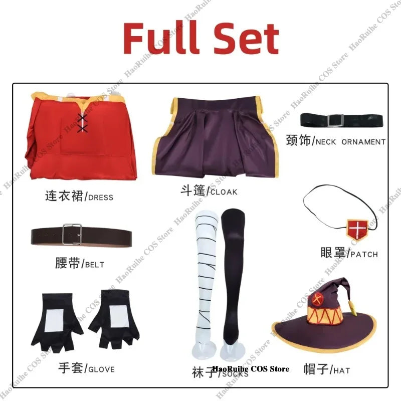 Megumin Cosplay Costume Set: Dress, Cloak, Hat - KonoSuba Sorceress