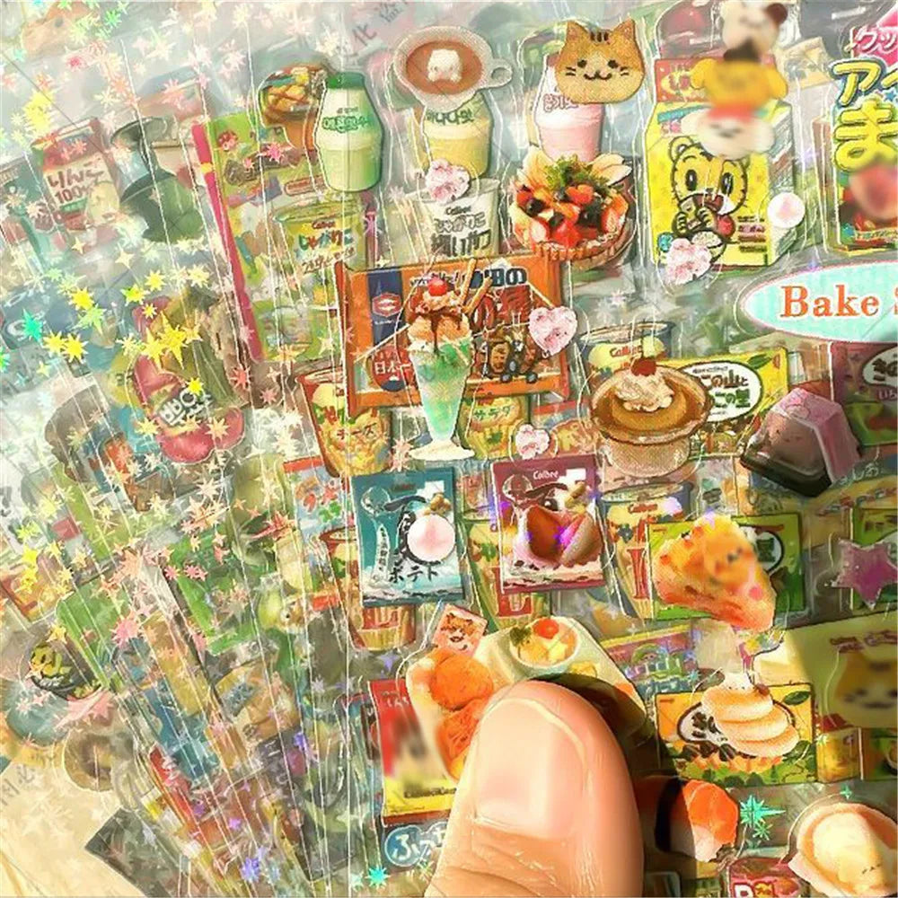 12pcs/10pcs Kawaii Glitter Stickers Transparent Journal Stickers PET Scrapbooking Cut Film Toploader Scrapbooking Deco Home SS69