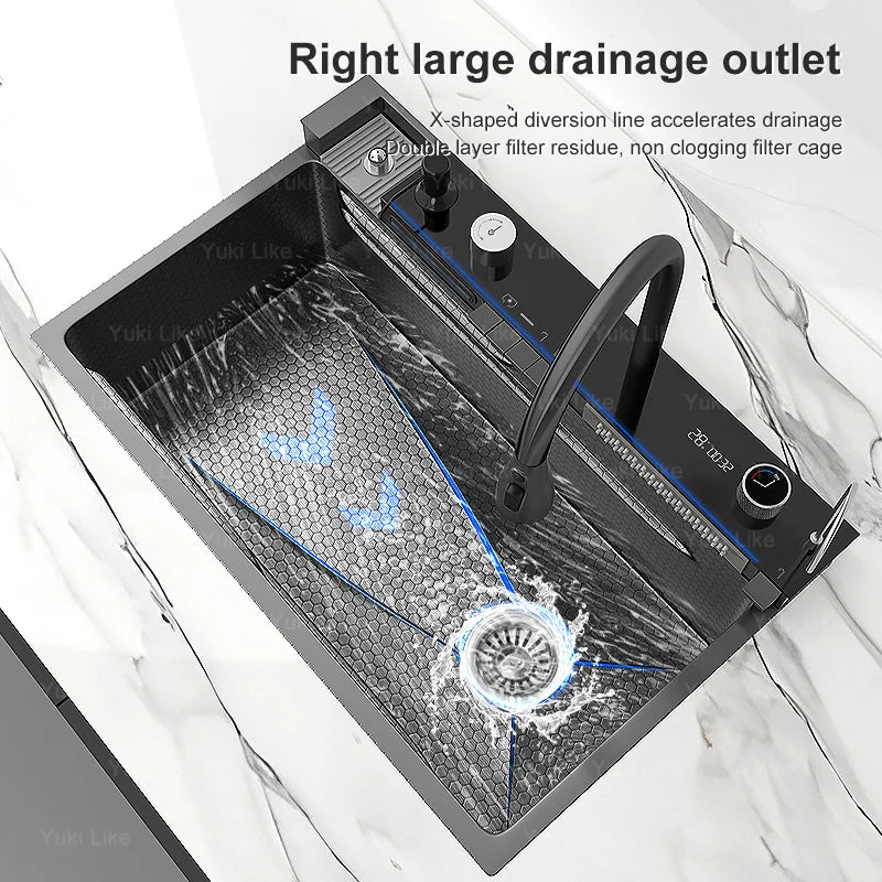 BOSX Stainless Steel Kitchen Sink with Waterfall Faucet