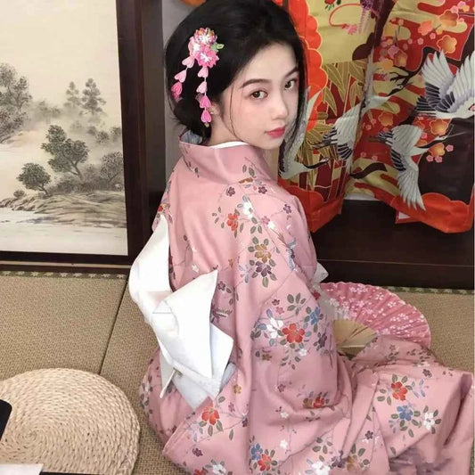 Printed Floral Traditional Japanese Kimono Elegance Asian Sakura Girl Kimono Dress Japanese Style New