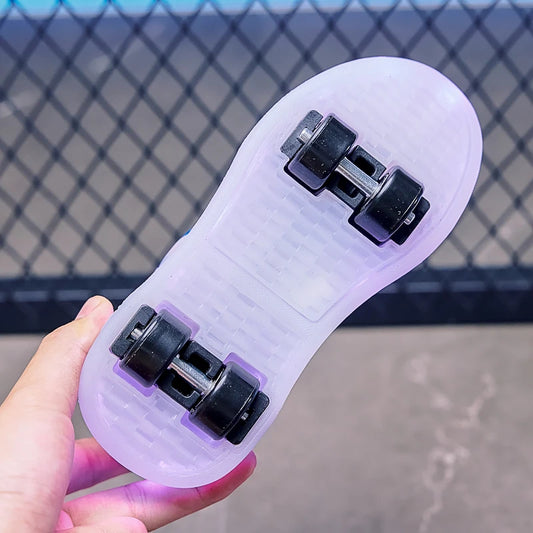 Disney Princess Two Wheels Children's Led Light Roller Skate Shoes For Girls 2025 Glowing Sports Luminous Sneakers