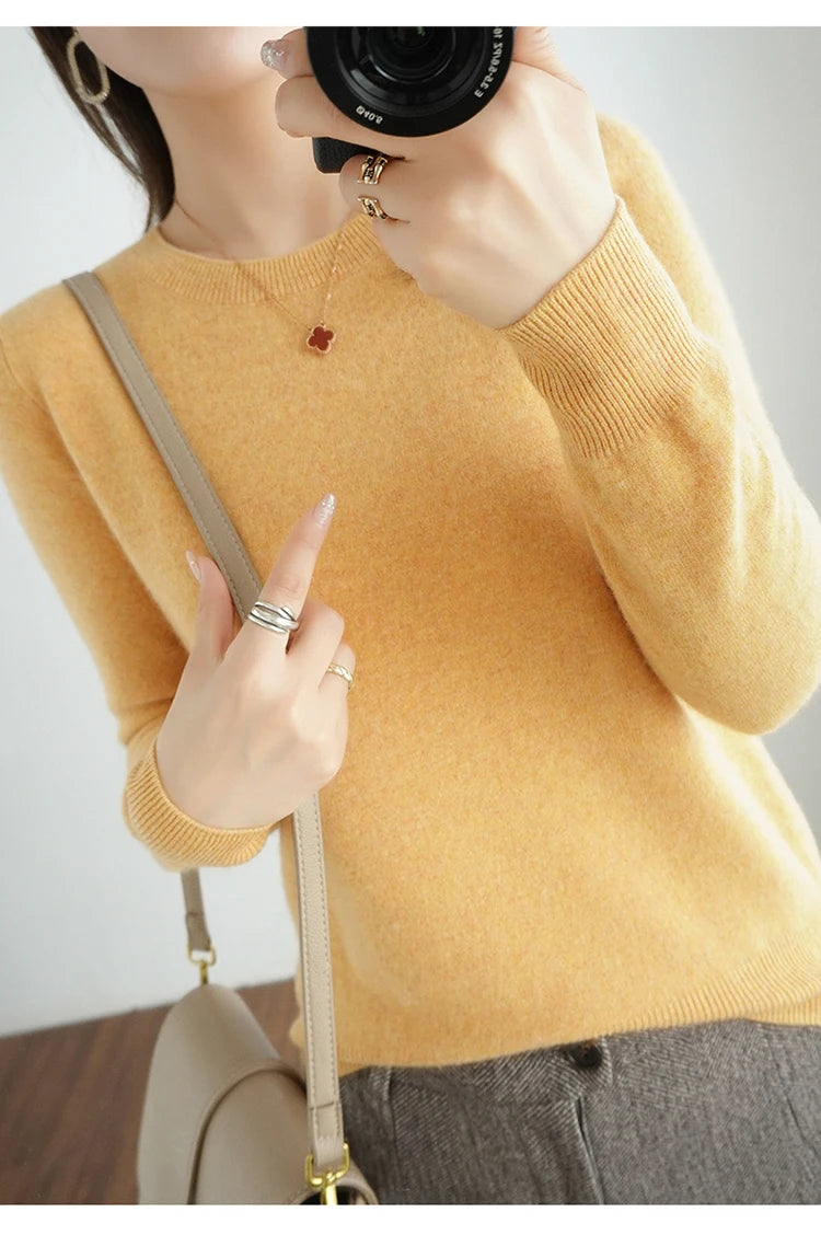 Autumn And Winter Cashmere Sweater Women's Crew Neck Pullover Casual Knitted Top Women's Short Undercoat Fashion 18 Colors SS69