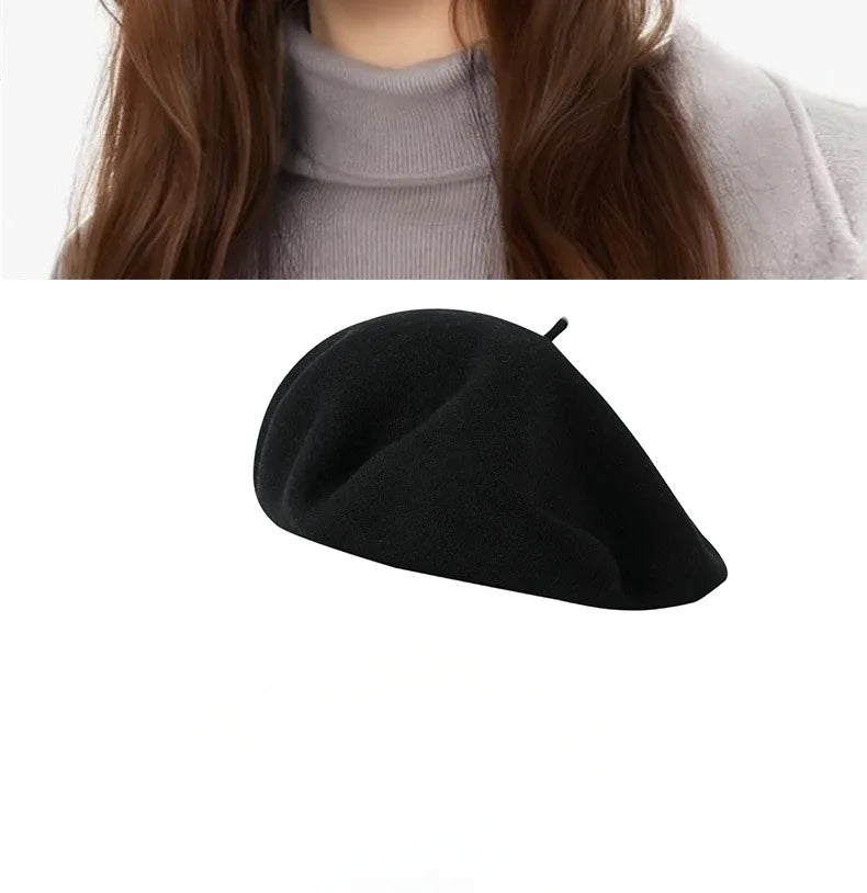 100% Wool Oversize Women's Beret Hat - Warm & Stylish Painter Cap