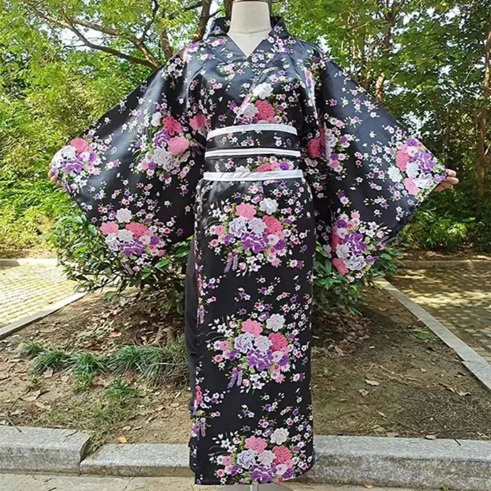 Cosplay Costume Traditional Japanese Kimono Japanese Style Elegance Sakura Girl Kimono Dress Asian Printed Floral