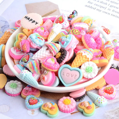 20 Pcs Candy Cake Material Kit 3D Resin Flat Cabochons Embellishment Apple Diy Wedding Hairpin Accessories Scrapbook Craft G10 - SS69