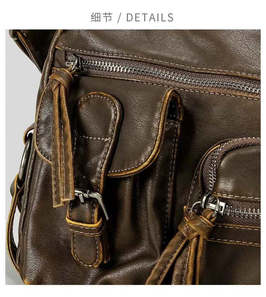 Vintage Multiple Pockets Women Shoulder Bags Luxury Washed Pu Leather Crossbody Bag Retro Motorcycle Bag Y2K Sac for Girls 2024