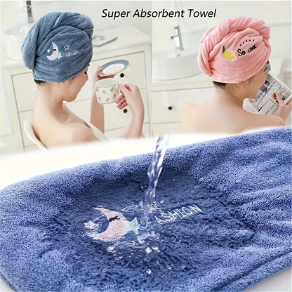 2pc Quick-Dry Super Absorbent Magic Microfiber Hair Drying Towel,Shower Cap & Turban,Soft Polyester Bath Hat with Button Closure