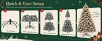 Prelit Artificial Christmas Tree with 100 Lights Snowflake Decorations Hinged PVC Branches Iron Trunk and Folding Metal Stand Green and White Holiday Decor for Living Room Home Christmas Party