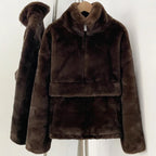 Mueyeruho Women's Faux Mink Fur Sweatshirt - Warm Brown Pullover