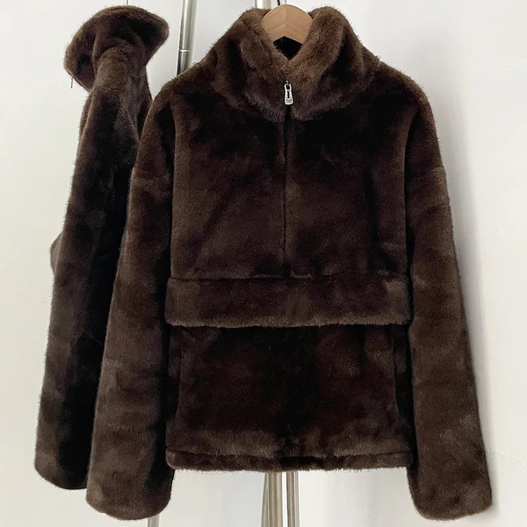 Mueyeruho Women's Faux Mink Fur Sweatshirt - Warm Brown Pullover