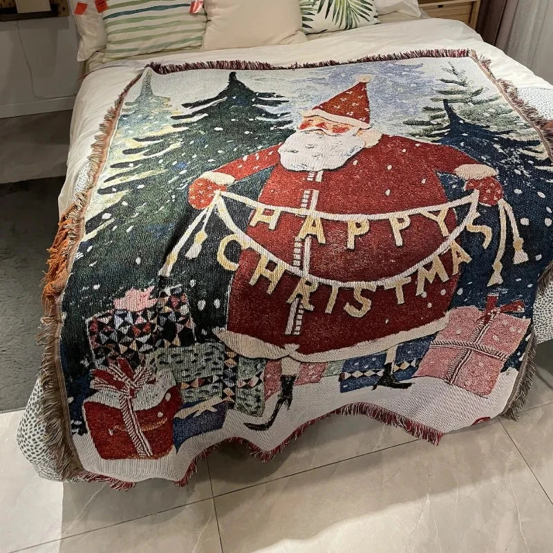 Santa Claus Christmas Throw Blanket 130x155cm Polyester Cotton Blend