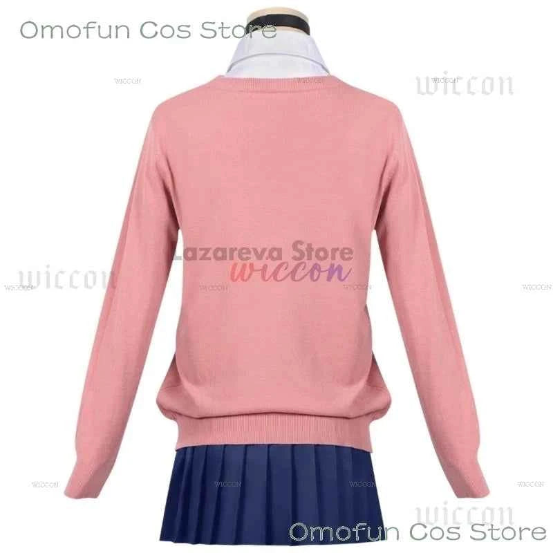 Momo Ayase Cosplay Costume Wig Anime Dandadan School JK Uniform Earrings Pink Sweater Skirt Halloween Party Women