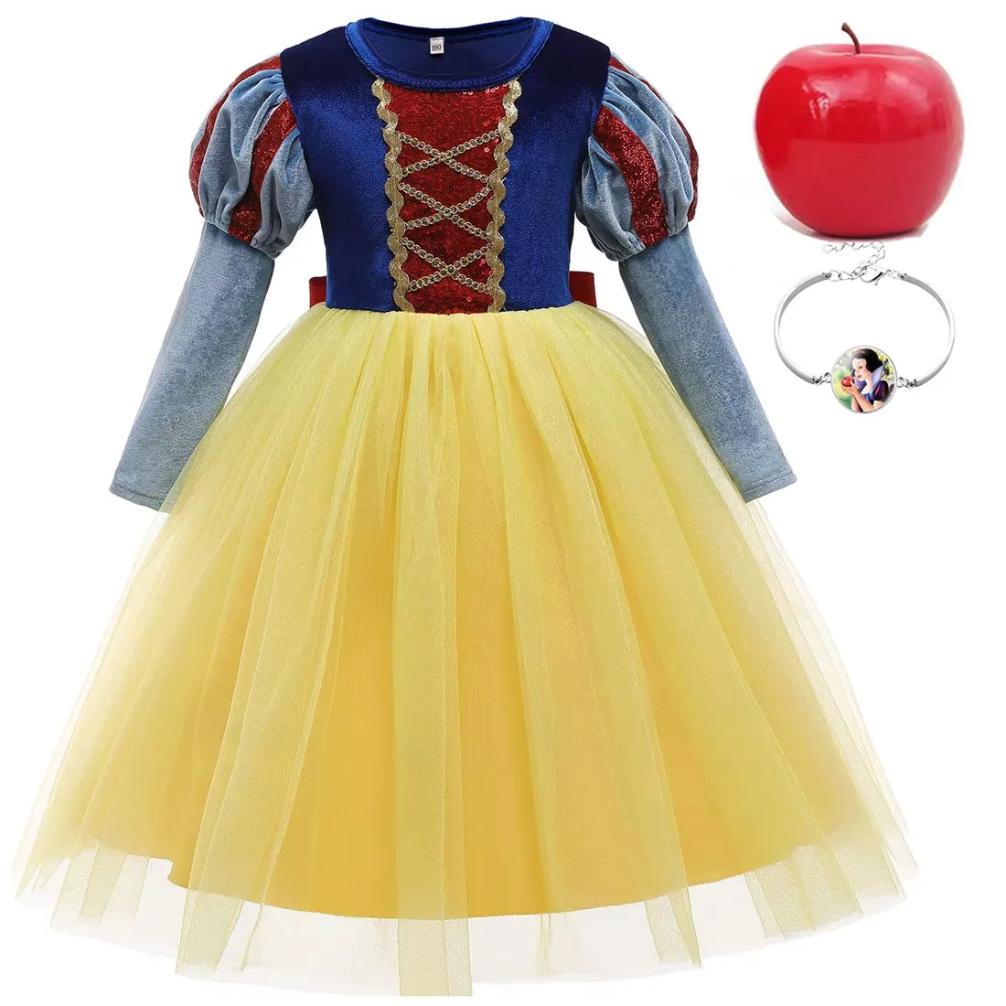 Disney Snow White Princess Dress for Girls - Yellow Stripe Cosplay Costume