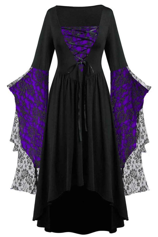 Women Gothic Plus Size Long Dresses Halloween Lace Dress Flare Sleeve Halloween Dresses Cosplay Costume Gothic Clothes For Women