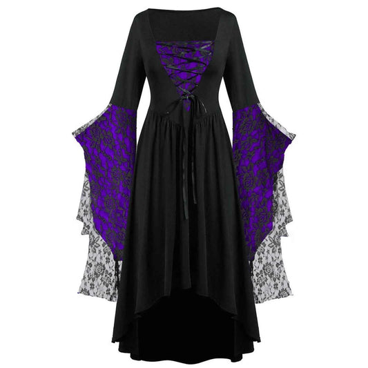 Women Gothic Plus Size Long Dresses Halloween Lace Dress Flare Sleeve Halloween Dresses Cosplay Costume Gothic Clothes For Women