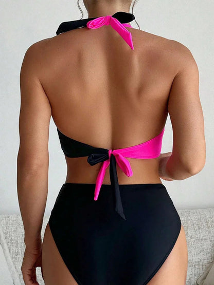 Sexy Leopard Laced Up Bikini 2 Piece Set Women Split Swimsuit High Waist Beach Style Bikini 2025 New Summer Swimwear Bikinis Set SS69