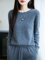 Addonee Women's 100% Merino Wool O-Neck Pullover Sweater