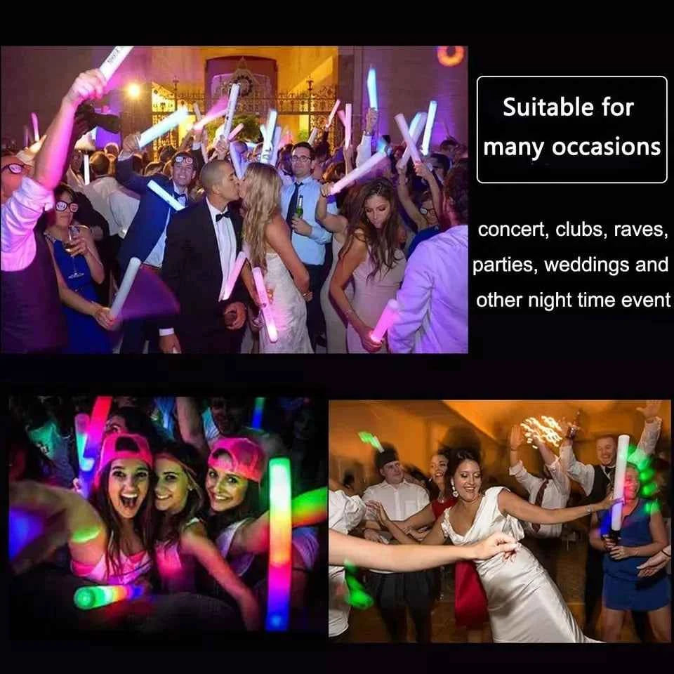 100Pcs LED Glow Sticks Bulk Colorful RGB Glow Foam Stick Cheer Tube Dark Light for Xmas Birthday Wedding Party Supplies