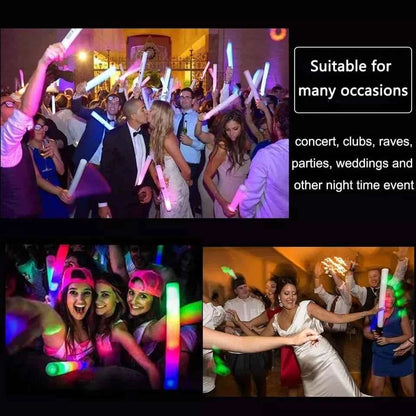 100Pcs LED Glow Sticks Bulk Colorful RGB Glow Foam Stick Cheer Tube Dark Light for Xmas Birthday Wedding Party Supplies