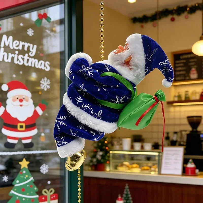 Christmas Doll Decoration Santa Claus Doll Electric Climbing Santa Claus On Beads Chain Moving Figure Hanging Xmas Ornament Gift
