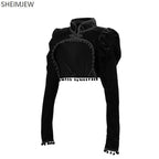 Medieval Steampunk Jacket Black Tassel Stand Collar Short Top Women Gothic Coat Navel-exposed Long Sleeve Retro Slim Fit Coats SS69